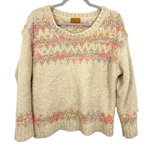 POL Fuzzy Cream and Pastel Striped Oversized Sweater Boho Cozy Size Small thumbnail 1