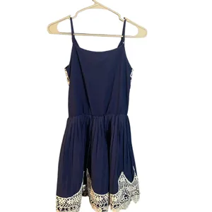 Navy Blue & Lace Embroidered Applique Sleeveless Fit & Flare Dress Women Sz S thumbnail 2