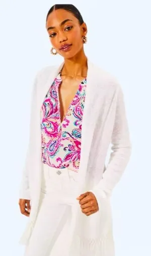 Lilly Pulitzer Women’s M Tatum Cardigan White Tassel Fringe Longline Loose Knit‎ thumbnail 1