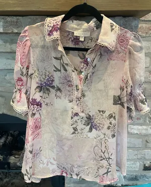 Women’s Floral Print Sheer Button thumbnail 1