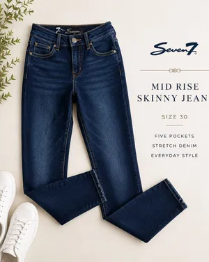 Seven7 Mid Rise Skinny Jeans Dark Wash Stretch Denim Women’s Size 30 thumbnail 1