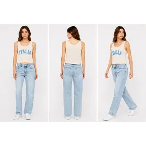 Italia Ribbed Crop Tank Top Womens One Size Cream Blue Graphic Made in Italy Y2K thumbnail 14