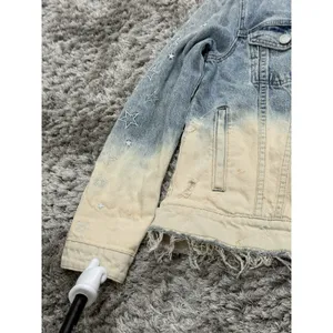 BLANKNYC Denim Jacket Ombre Dip Dye Star Embroidered Distressed Trucker Size XS thumbnail 8