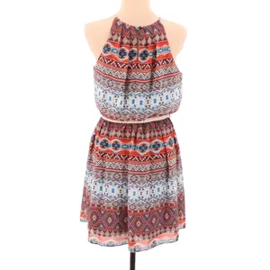 Southwestern‎ Halter Dress Womens Size M Red Blue Boho Boho Aztec Belt Chiffon thumbnail 5