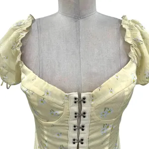 Princess Polly Allyson Corset Top Puff Sleeve Yellow Floral Size US‎ 4 thumbnail 3