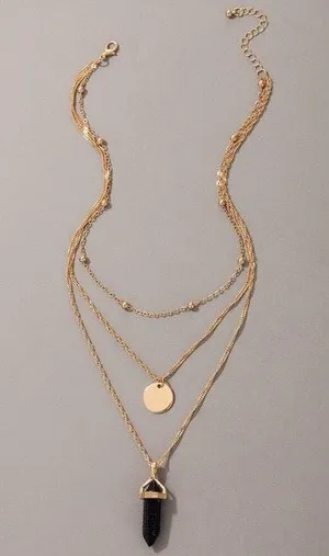 Disc Geometric Pendant Layered Necklace Gold thumbnail 3