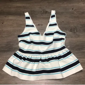 Zara Blue Aqua Stripe Peplum Tank Top Size Small thumbnail 4