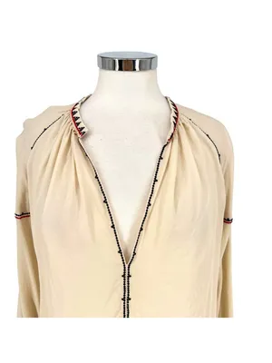 Magali Pascal Alexi Blouse Natural Boho Embroidered Cuff Peasant Top Size Large thumbnail 2