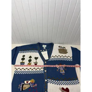 Quacker Factory Blue Garden Angel Embroidered Cardigan Sweater‎ 2X Heart Buttons thumbnail 10
