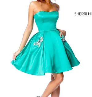 Sherri Hill Green homecoming dress with pockets thumbnail 1