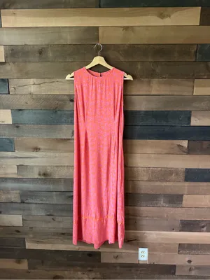 Vintage Floral Maxi Dress Coral Pink Sleeveless Tie Back Boho Medium thumbnail 2