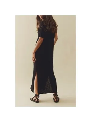 Free People Beach Riding Waves Midi Longline Sweater Black Medium Lagenlook thumbnail 3