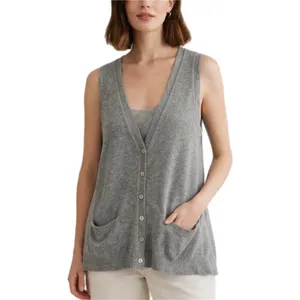 Autumn Cashmere Gray 100% Pure Cashmere Button Front V-Neck Sweater Vest Medium thumbnail 2