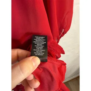 Trixxi Dress Womens M Red Chiffon Ruffle Tiered Mini V-Neck Long Sleeve thumbnail 14