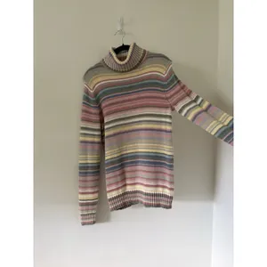 Vtg 90s Y2K Happy Stripe Izod Pastel Colorful Knit Turtleneck Sweater M thumbnail 6