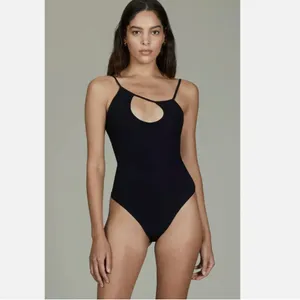 Alix Nyc Dorest Asymmetrical Neckline‎ Cutout Bodysuit Small Black thumbnail 2