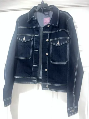 Women's Dark Indigo Denim Jacket with Contrast Stitching thumbnail 1