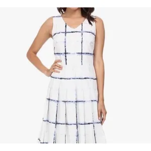 Pendleton Sleeveless A-line Dress‎ Size 12 White Blue Plaid Check Pleated NWT thumbnail 2