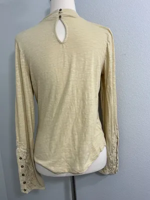 New We the Free Small Beige Embroidered Sleeve Long-Sleeve Top thumbnail 2