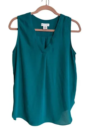 Adrienne Vittadini Sleeveless Teal V-Neck Blouse Womens Medium Lightweight Polye thumbnail 1
