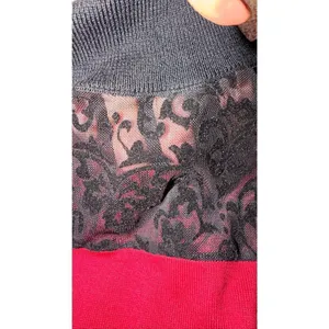 August Silk Heritage Sweater Red Black Velvet Mesh Mock Neck M thumbnail 2