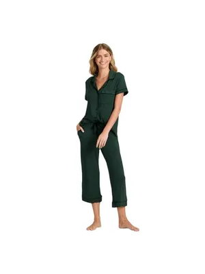 Auden Womens Cloud Knit Modal Notch Collar Short Sleeve Pajama Top Green M thumbnail 7