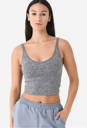 Vuori Women's Halo Performance Crop Tank in Heather Gray thumbnail 1
