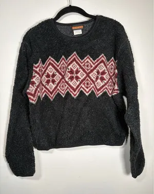 VIntage‎ Palmetto's Fleece Pullover Black Fair Isle Geometric Made in USA Large thumbnail 1