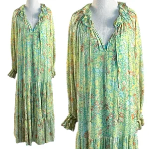 Free People Feeling Groovy Maxi Dress Size XS 70s Chartreuse Floral Bohemian thumbnail 12