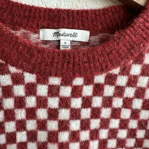 Madewell Checkerboard Jacquard Pullover Sweater S Alpaca Boxy Scarlet thumbnail 9