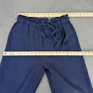 Polo Ralph Lauren Linen Drawstring Wide Leg Pants Denim Blue Small‎ Paperbag thumbnail 13
