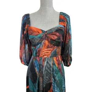 Anthropologie Hutch Twist Front Puff Sleeve Ruffle Hem Dress 4 Wedding Guest thumbnail 5