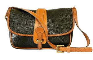 Vintage Dooney & Bourke Black AWL British Tan Leather Equestrian Shoulder Bag thumbnail 1