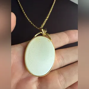 Vintage floral round cameo long gold chain necklace thumbnail 7