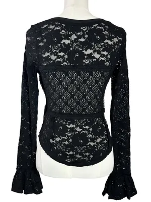 Free People Witchy Victorian Sheer Lace Flared Long Sleeve Top Black Small NWT thumbnail 5