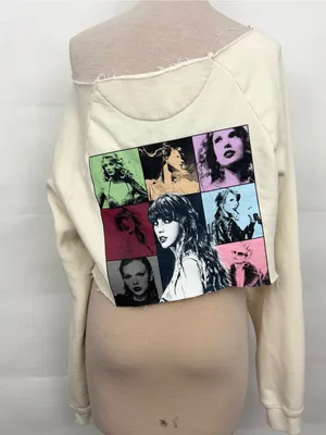 Taylor Swift The Eras Tour Cream Cropped off shoulder Sweatshirt Women Med thumbnail 3