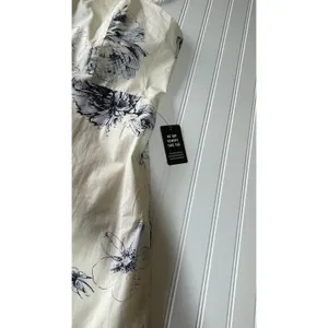 Express Womens Floral Tiered Midi Party Date Dress Cream Navy Blue Size L NWT thumbnail 5