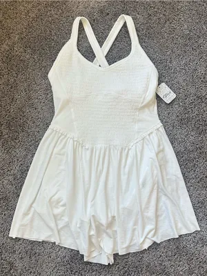 Free People Cream Smocked Mini Dress with Crossback Straps thumbnail 1