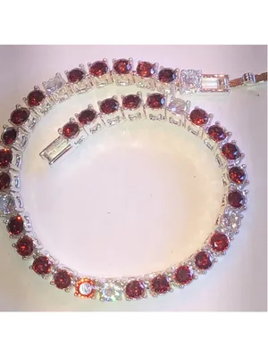 Elegant Reddish Orange Rhinestones and Silver Tone Tennis Bracelet thumbnail 7
