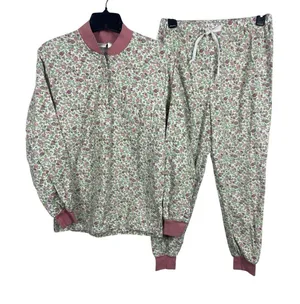 Vermont Country Store Floral Pajamas XS Pink Cotton Jogger Lounge Set Cottage thumbnail 1