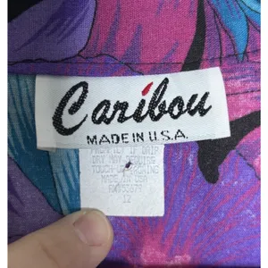 Caribou Button Up Hawaiian Size 12 Woman's Y2K Blue Purple Black Cotton Blend thumbnail 6