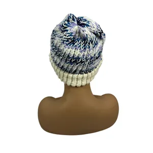 Handmade Knit Beanie Winter Hat Multicolor White Stretch Women One Size Fits All thumbnail 3