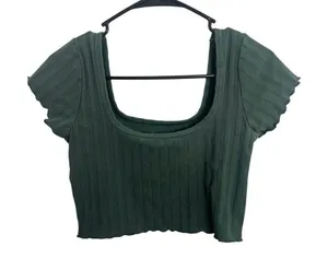 OFFLINE by Aerie Med OG Rib Crop‎ Top Forest Green Square Neck Athleisure Preppy thumbnail 1