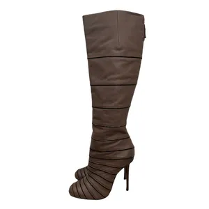 L.A.M.B Gwen Stafani Tan Brown Leather‎ Knee High Stiletto Boots 7.5 thumbnail 2