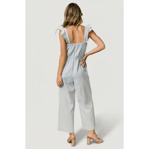 Baltic Born Madison Light Wash Denim Jumpsuit Ruffle Wide Leg Cottagecore XL thumbnail 2