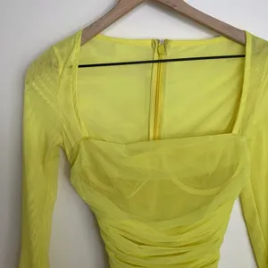 House of CB Valentina Yellow Long Sleeve Ruched Organza Mesh Mini Dress XS thumbnail 7