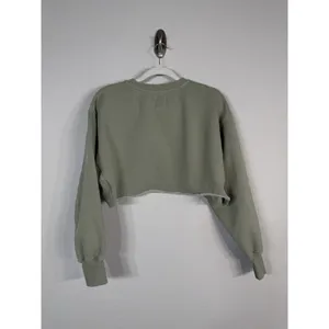 Aritzia TNA Cozy Fleece Boyfriend Cropped Pullover Sweatshirt Green Women’s Sz 2 thumbnail 8