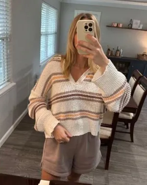 FREE PEOPLE Kennedy Stripe Pullover in Cream Size Small thumbnail 13
