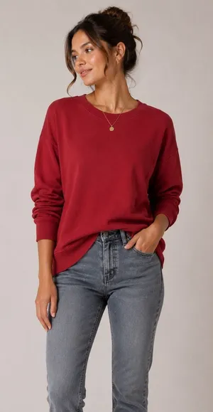Athleta Red Luxe Lounge Sweatshirt‎ Athleisure Minimalist Basic XS thumbnail 1