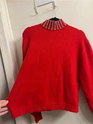 GRLFRND Katherine Red Rhinestone Collar Knit Sweater Small thumbnail 3